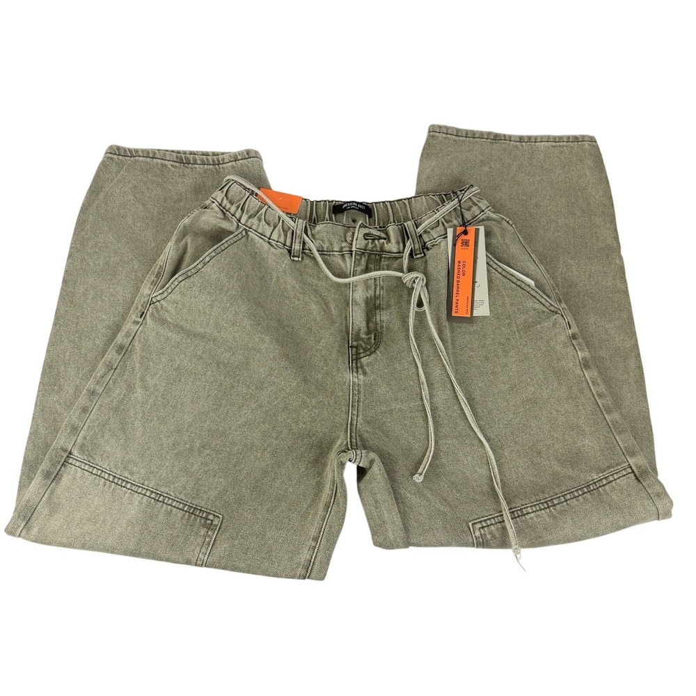American Bazi Barrel Pants Green Acid Wash High Rise Wide Leg M NWT
